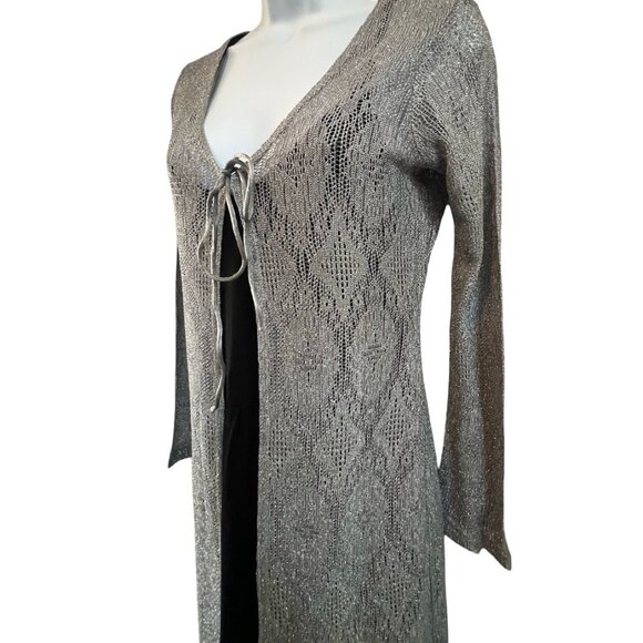 Vintage 90s / Y2K | Eye Candy | Silver Metallic | Tie Front | Fringe Cardigan - Picture 5 of 11